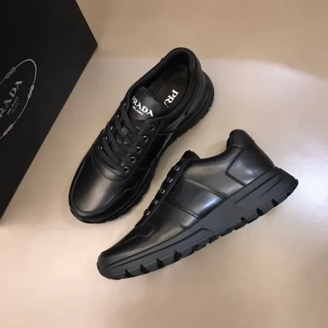 Prada Black Paneled Leather Upper Embossed Logo Stripe Lifestyle Sneakers 9