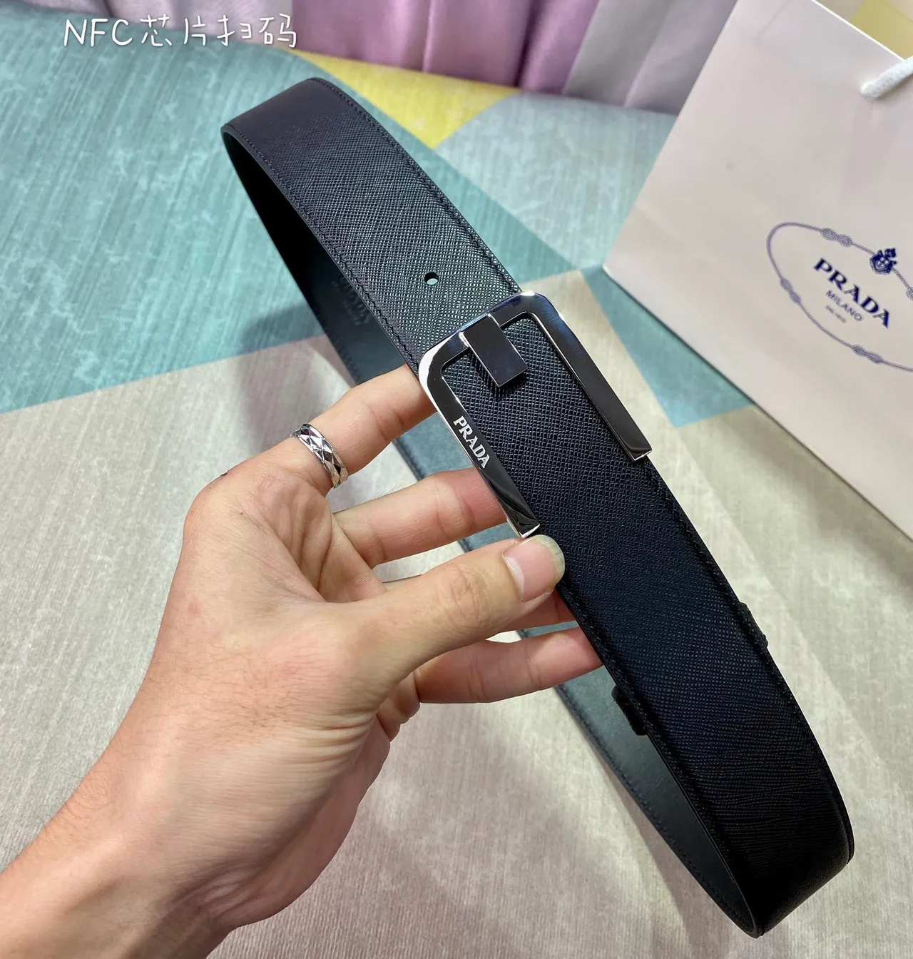 Prada Noir Saffiano Cuir Ceinture 3