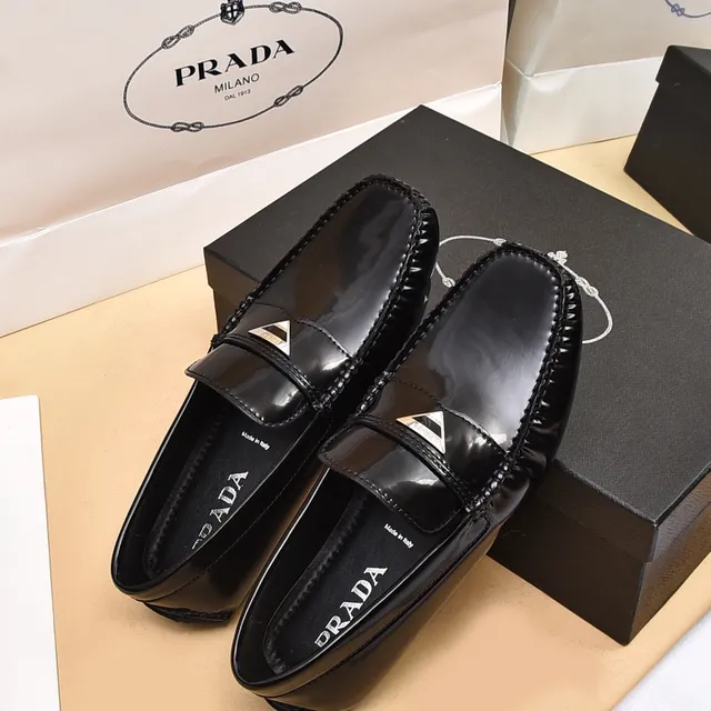 Prada أسود فضي لامع جلد كاب الإبهام مربوط حافة جانبية ليوفر 3
