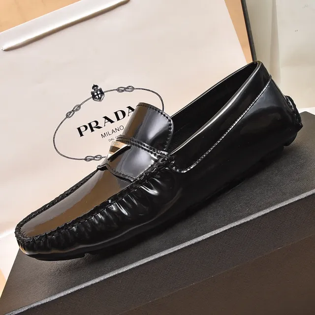 Prada أسود فضي لامع جلد كاب الإبهام مربوط حافة جانبية ليوفر 5
