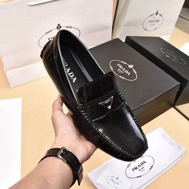 Prada أسود فضي لامع جلد كاب الإبهام مربوط حافة جانبية ليوفر 6
