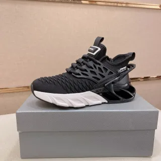 Prada Black White Knit Upper Sculpted Midsole Sneakers