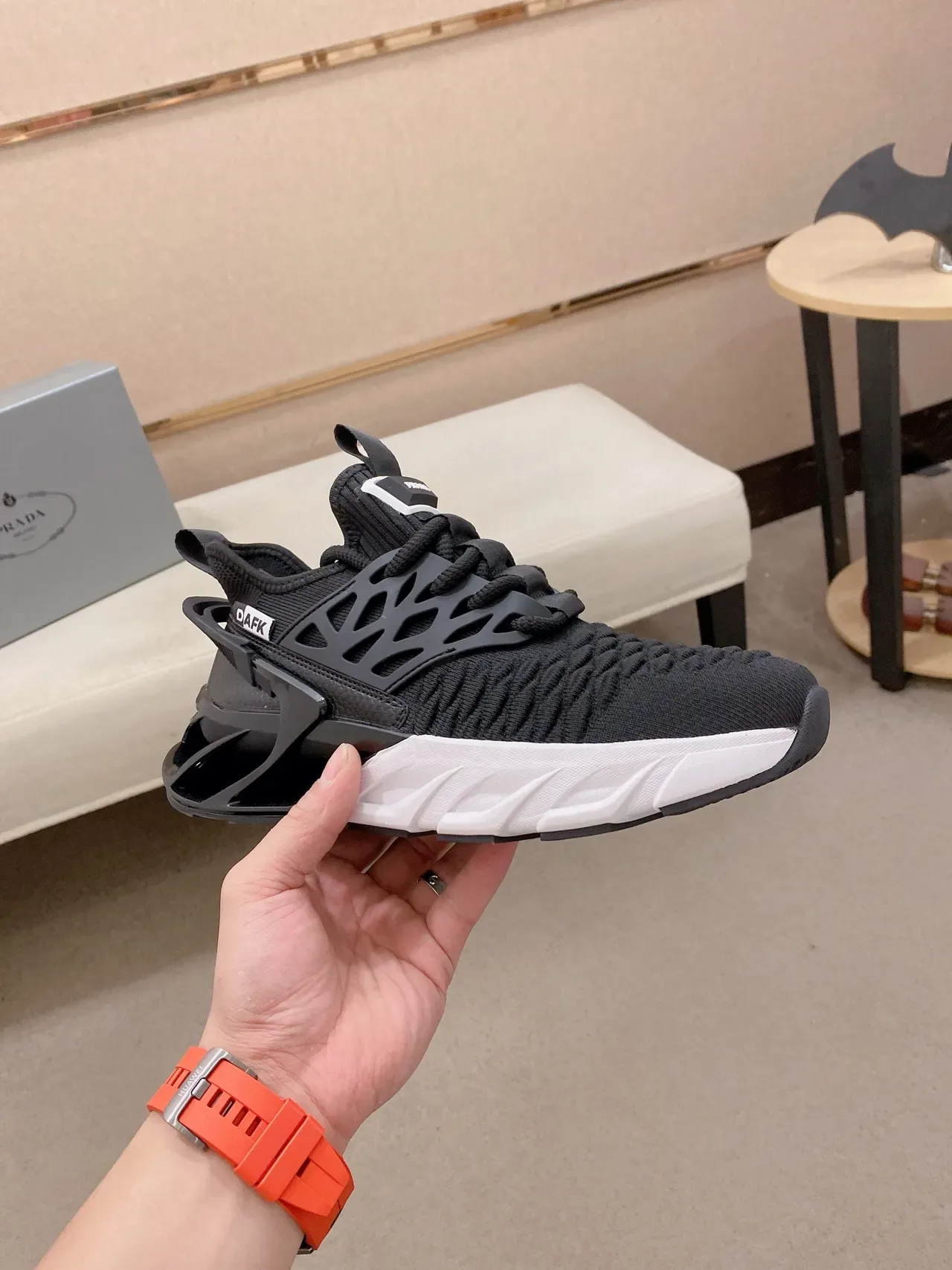 Prada Black White Knit Upper Sculpted Midsole Sneakers 5