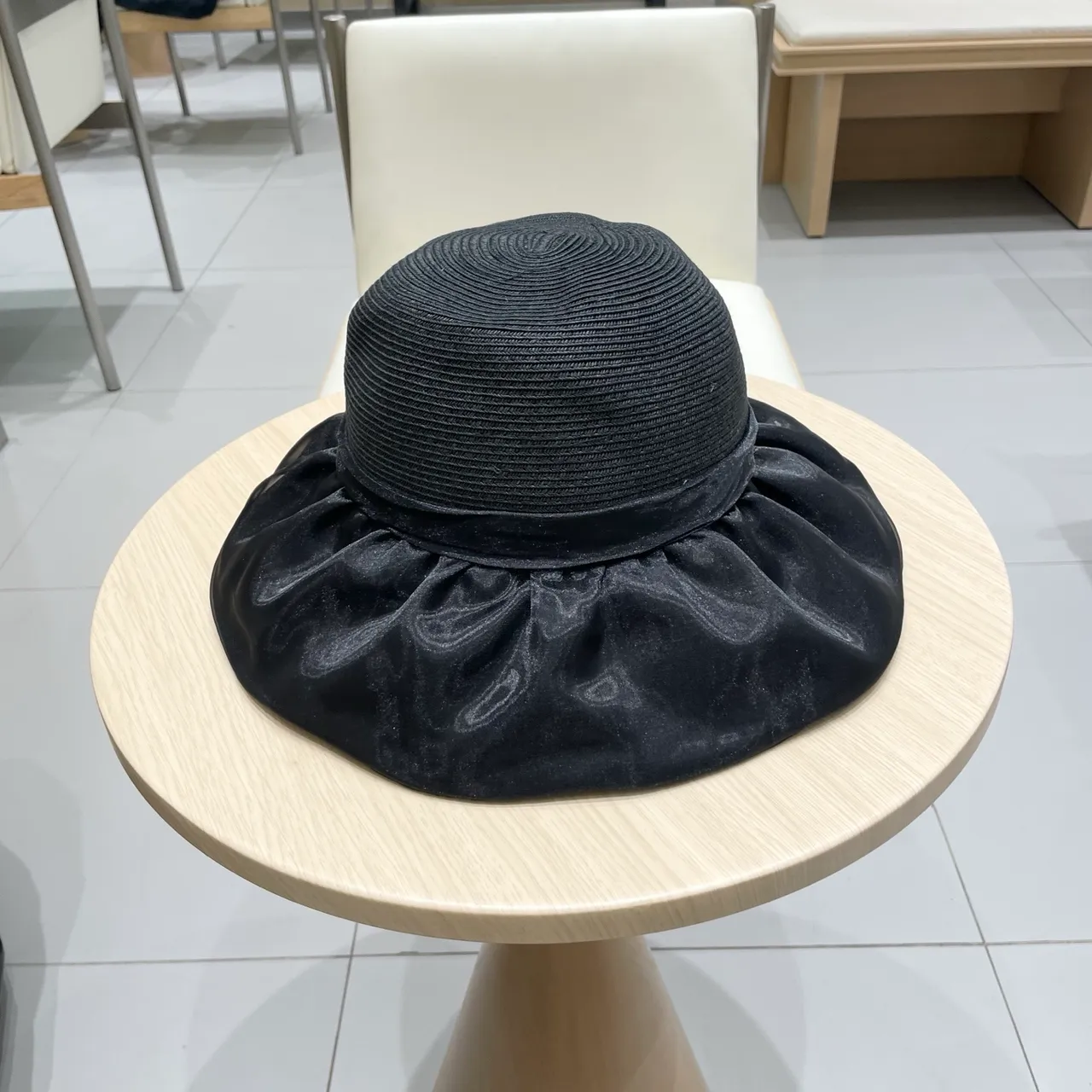 Prada কালো বোনা ভূসির মতো মুকুট চওড়া ঢিলা কিনারা Fedora 8