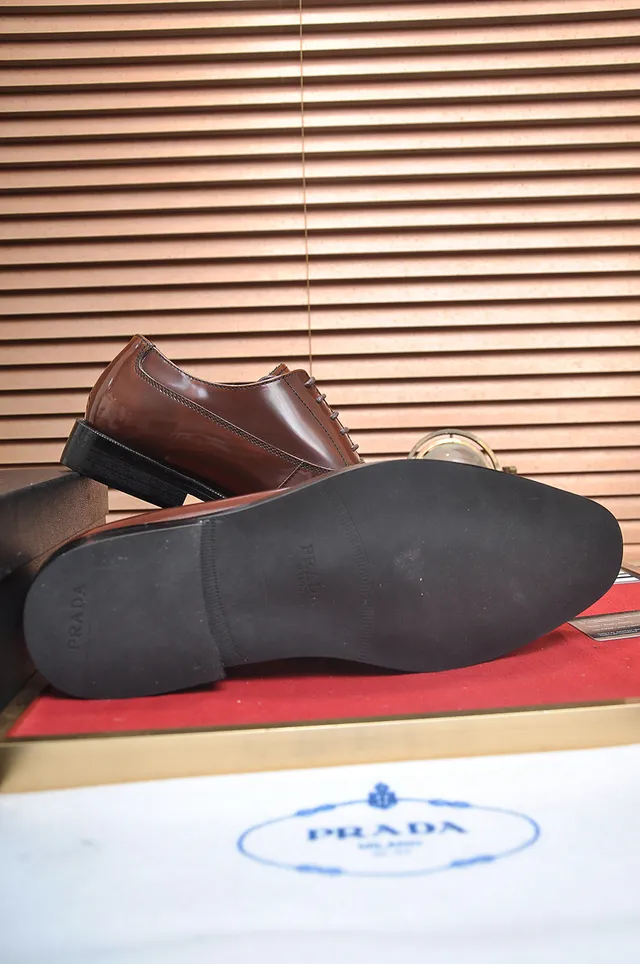 Prada Brown Black Polished Leather Cap Toe Oxford Shoes 3