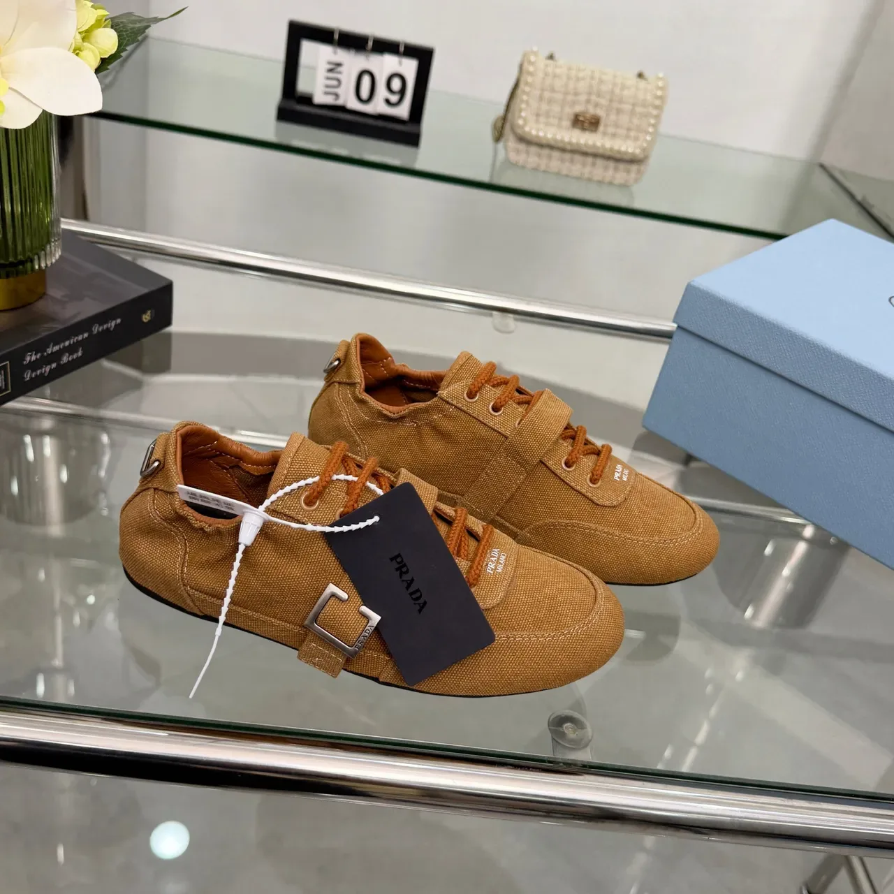 Prada Brown Black Upper C-Buckle Strap Canvas Shoes 5