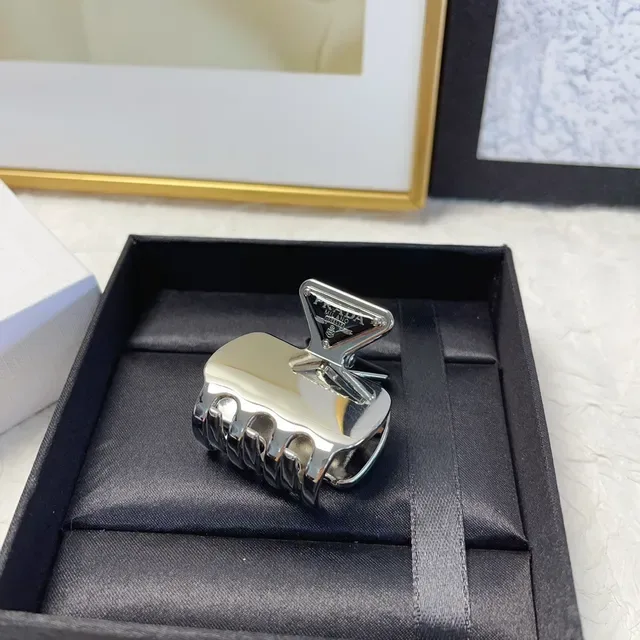 Prada Claw Silver Black Metallic Grip Triangular Branded Clasp Brooch 4