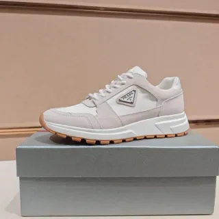 Prada Cloudbust Beige White Layered Suede And Leather Upper Sculpted Midsole Sneakers