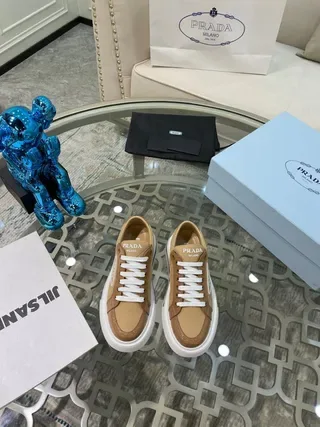 Prada Cloudbust Beige White Platform Sole Triangular Logo Patch Lifestyle Sneakers 2