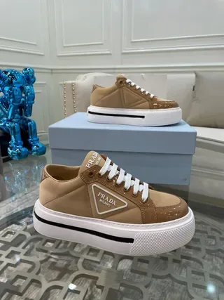 Prada Cloudbust Beige White Platform Sole Triangular Logo Patch Lifestyle Sneakers 9