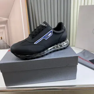 Prada Cloudbust 黑色蓝色 皮革鞋面 透明气垫鞋底 生活方式运动鞋