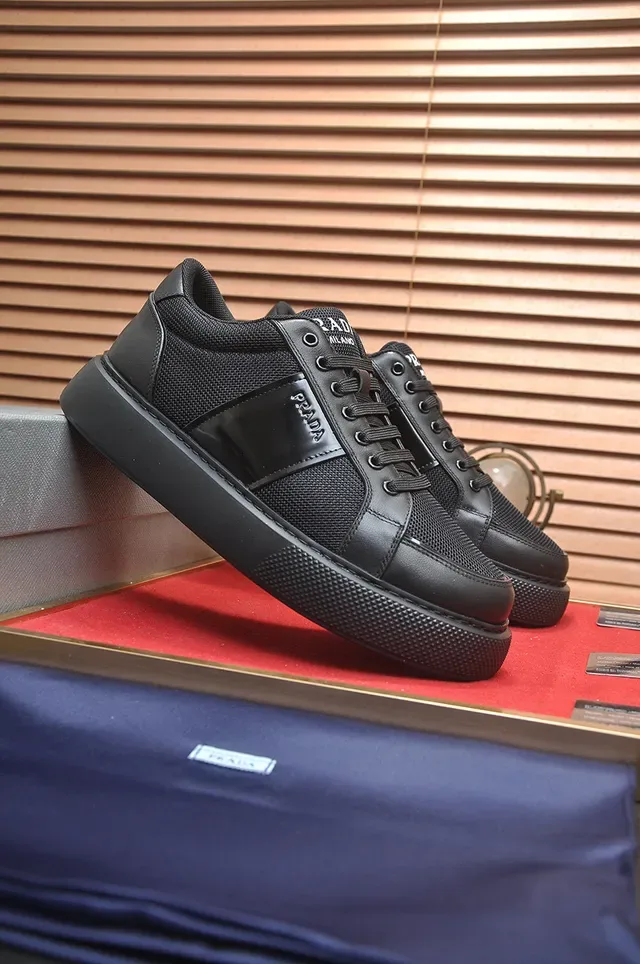 Prada Cloudbust Black Mesh And Leather Upper Textured Platform Sole Lifestyle Sneakers 3
