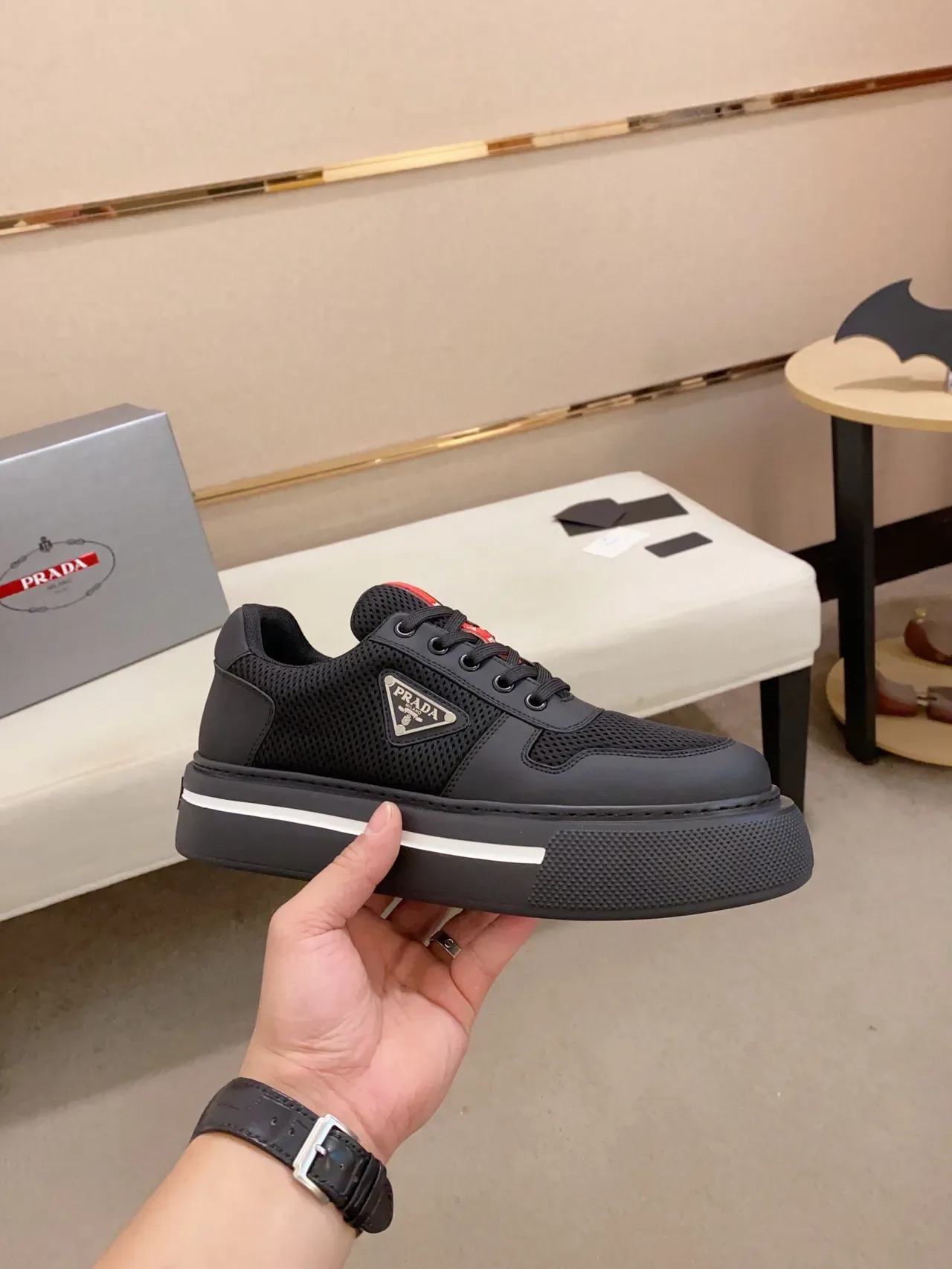Prada Cloudbust Black Mesh and Synthetic Platform Lifestyle Sneakers 5