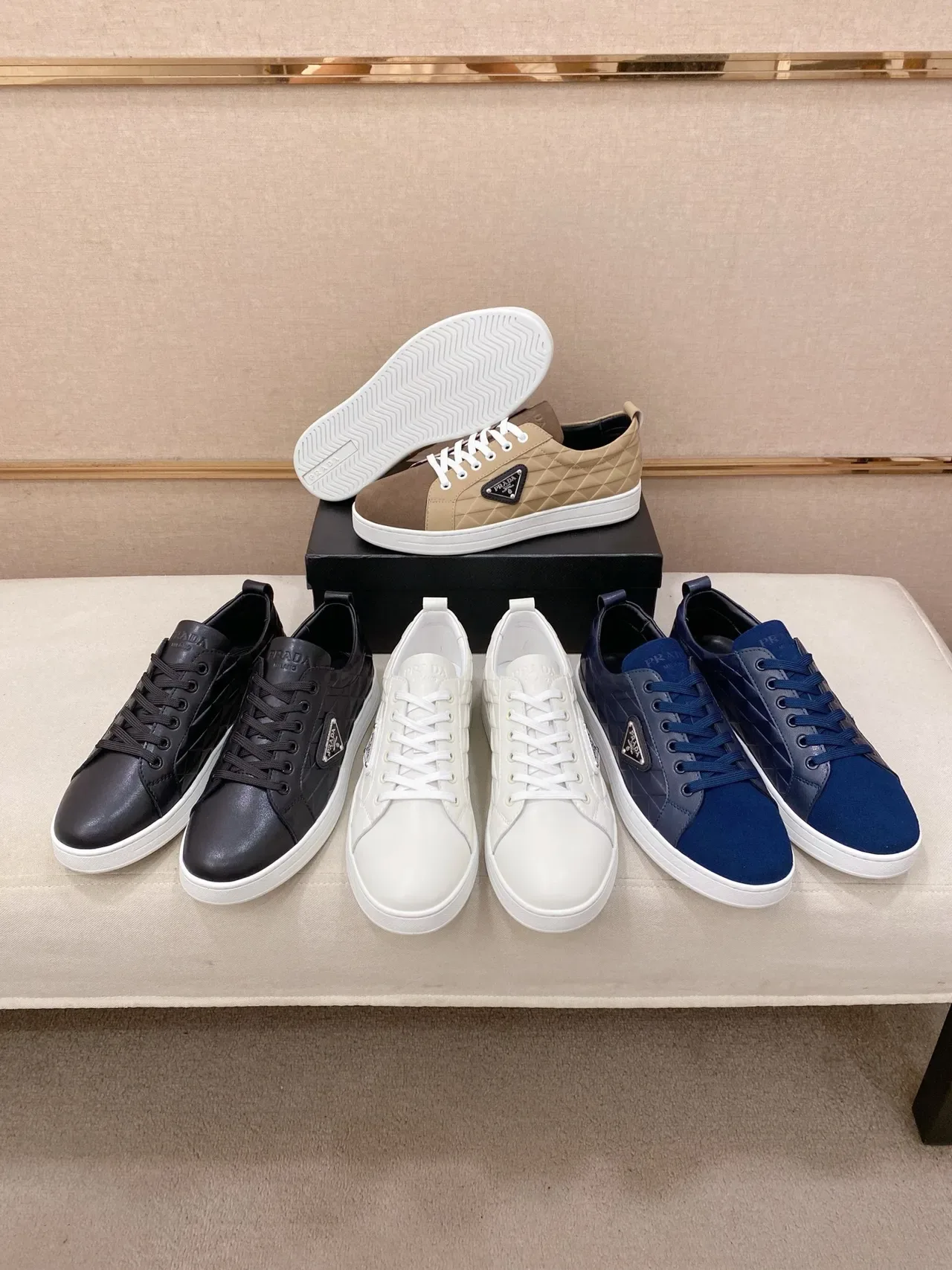 Prada Cloudbust Black White Quilted Leather Upper Triangular Logo Plaque Lifestyle Sneakers 2