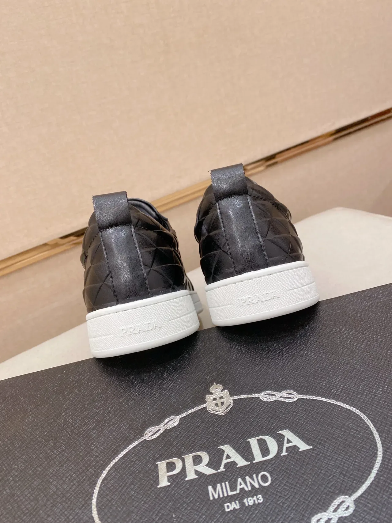 Prada Cloudbust Black White Quilted Leather Upper Triangular Logo Plaque Lifestyle Sneakers 4