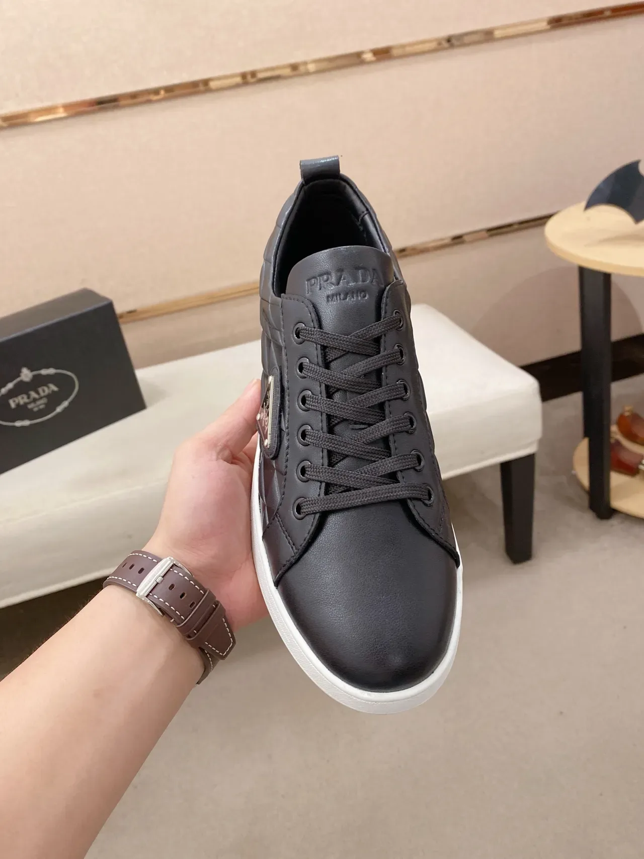 Prada Cloudbust Black White Quilted Leather Upper Triangular Logo Plaque Lifestyle Sneakers 6