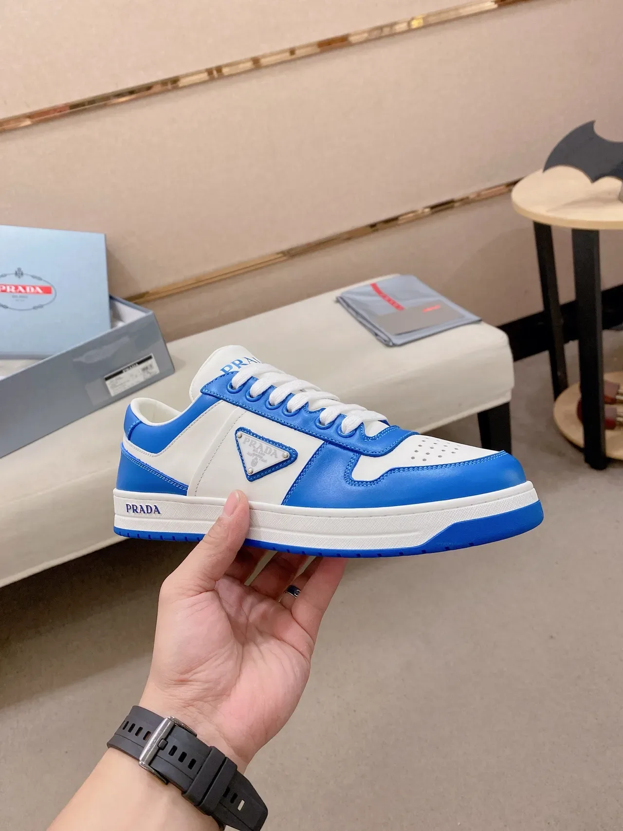 Prada Cloudbust Color-Block White and Blue Lifestyle Sneakers 4