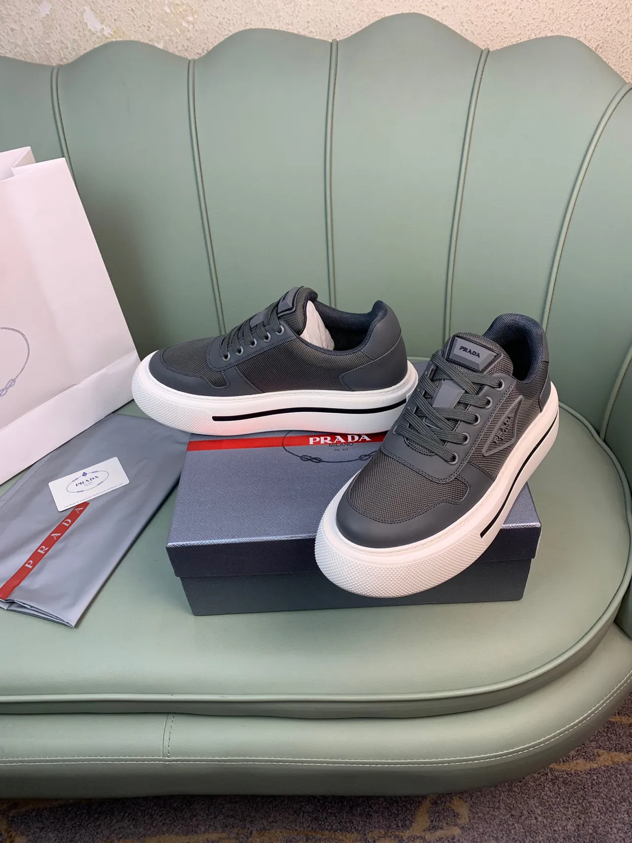 Prada Cloudbust Gray and Off-White Lifestyle Sneakers 8