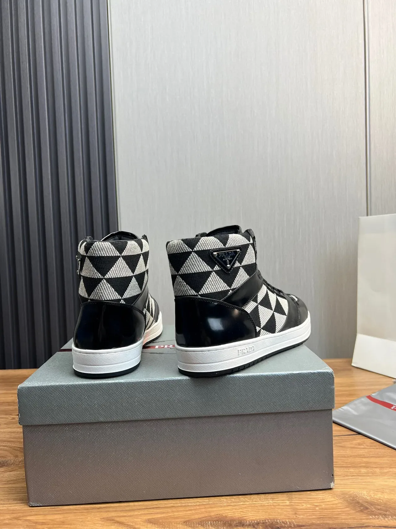 Prada Cloudbust High-Top Black and White Geometric Lifestyle Sneakers 3