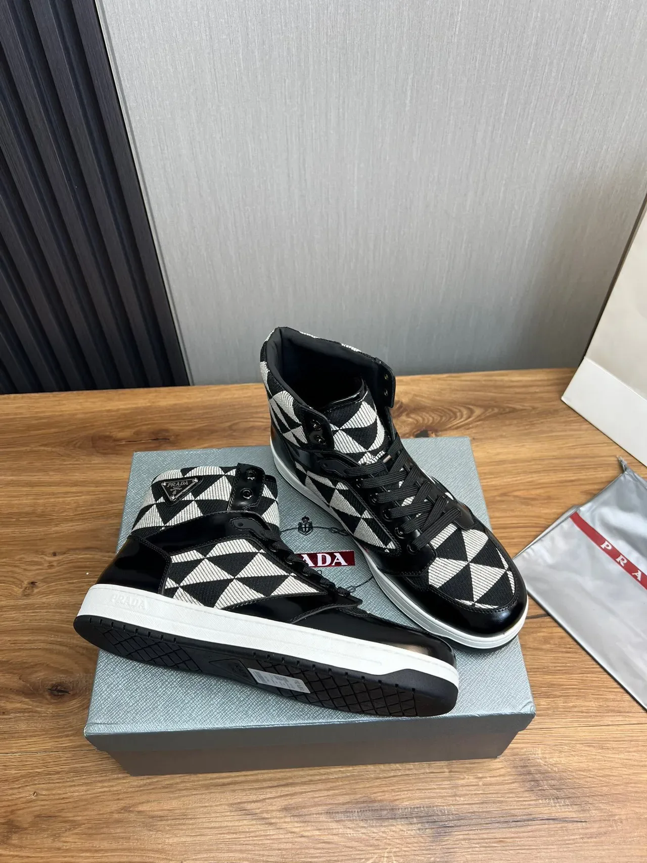 Prada Cloudbust High-Top Black and White Geometric Lifestyle Sneakers 4