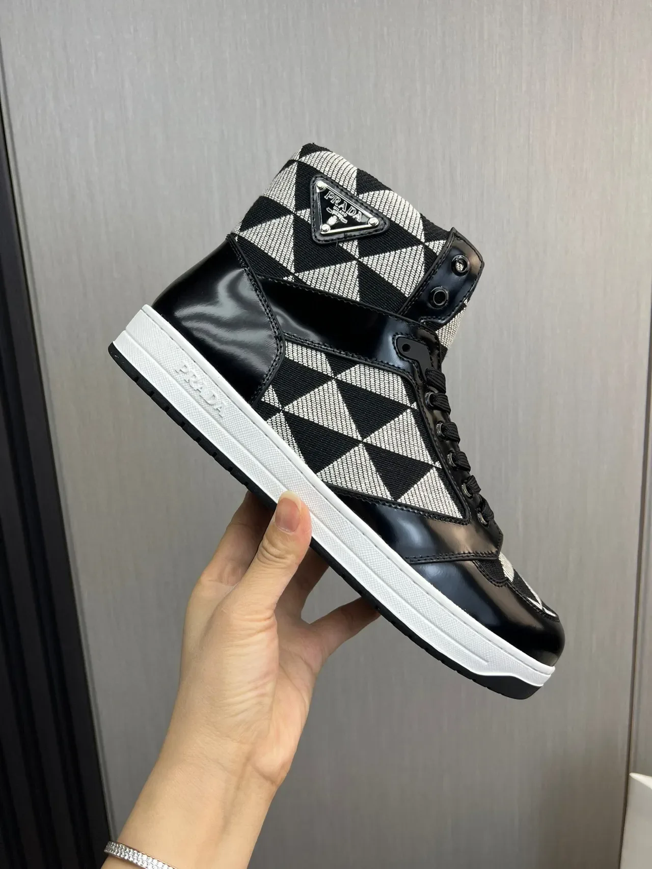 Prada Cloudbust High-Top Black and White Geometric Lifestyle Sneakers 5