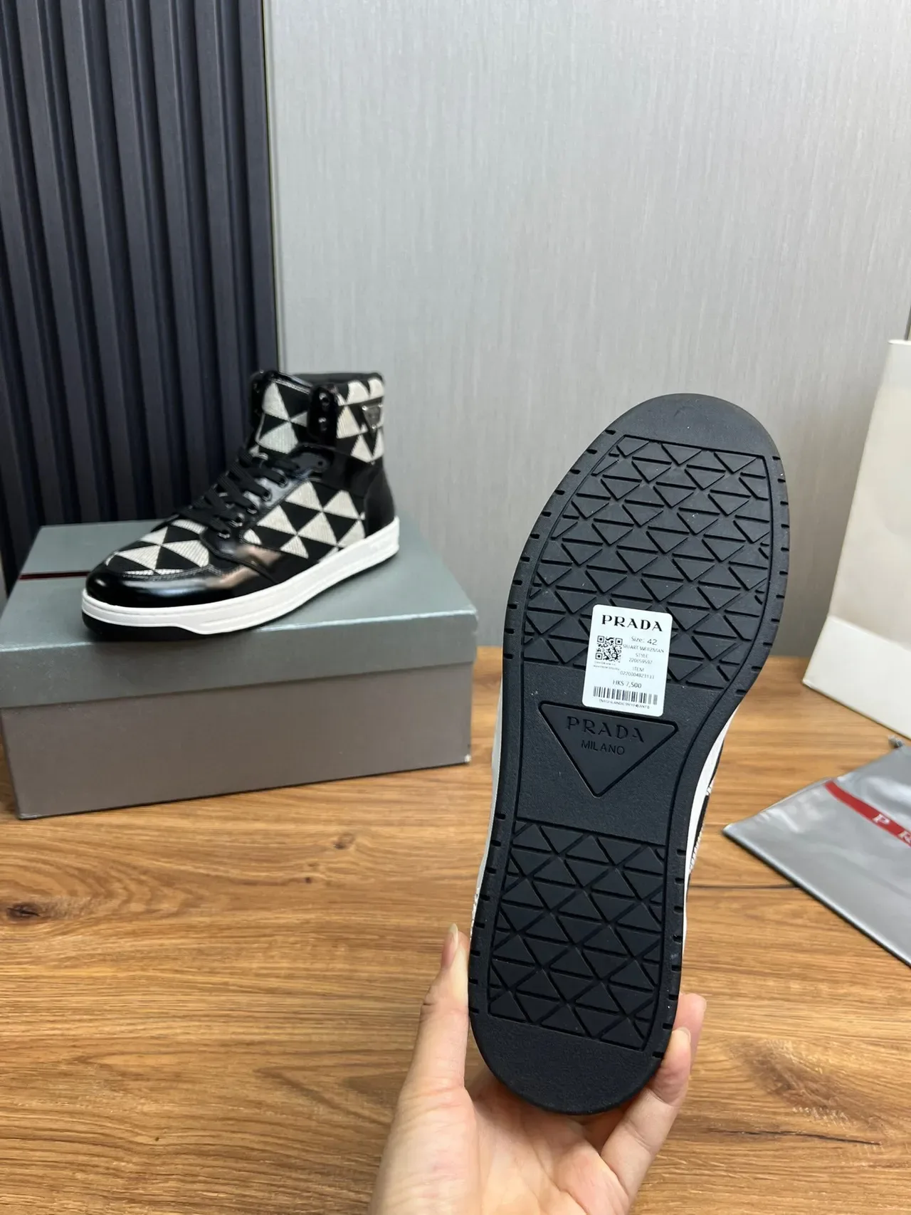 Prada Cloudbust High-Top Black and White Geometric Lifestyle Sneakers 7