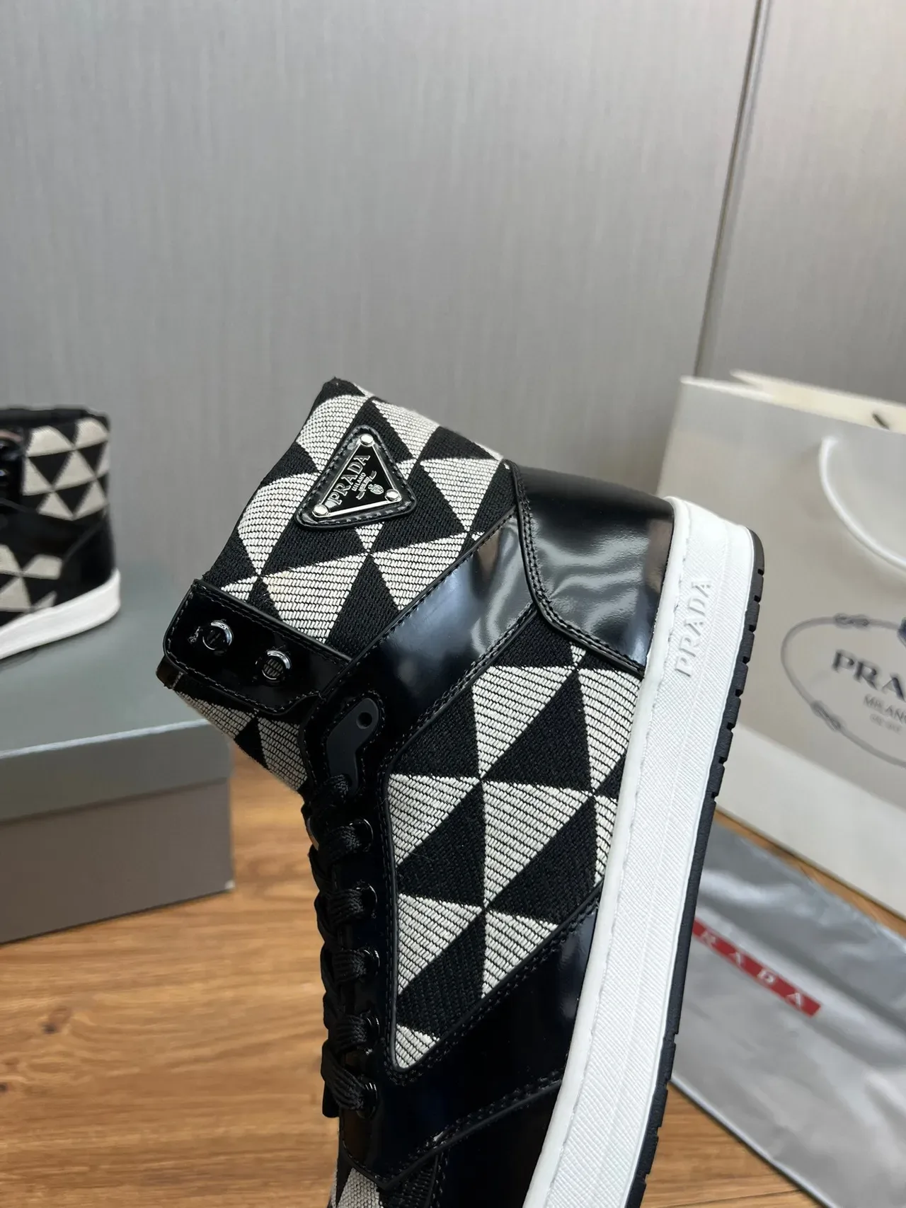 Prada Cloudbust High-Top Black and White Geometric Lifestyle Sneakers 9