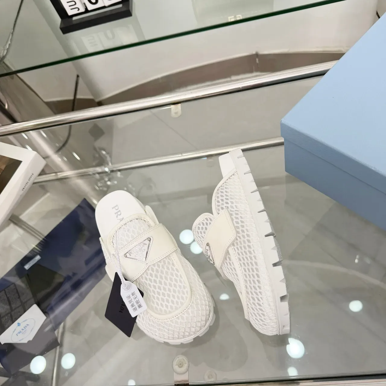 Prada Cloudbust Mesh White Backless Loafer 2