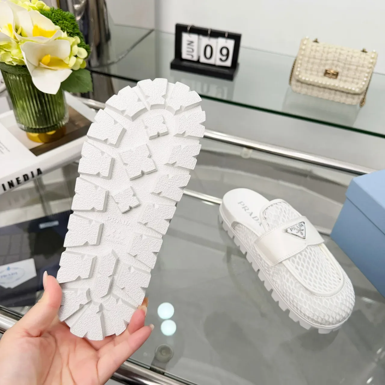 Prada Cloudbust Mesh White Backless Loafer 4