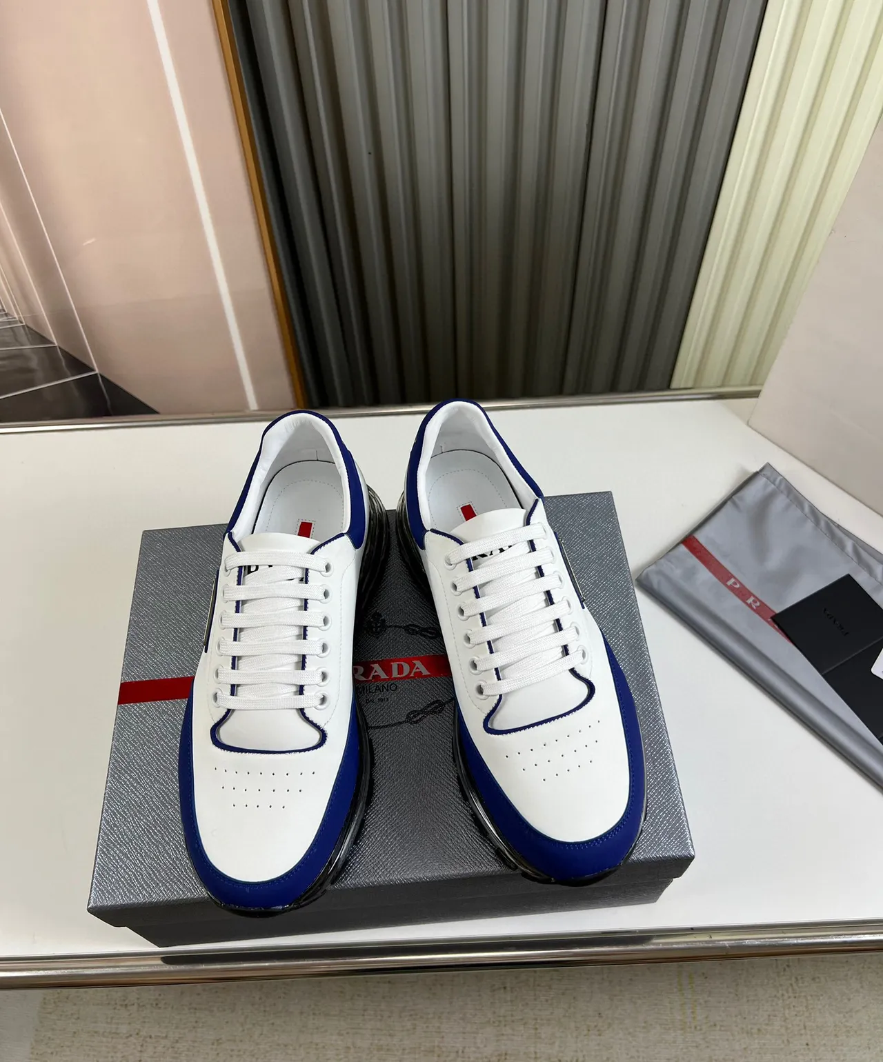 Prada Cloudbust White and Royal Blue Lifestyle Sneakers 9