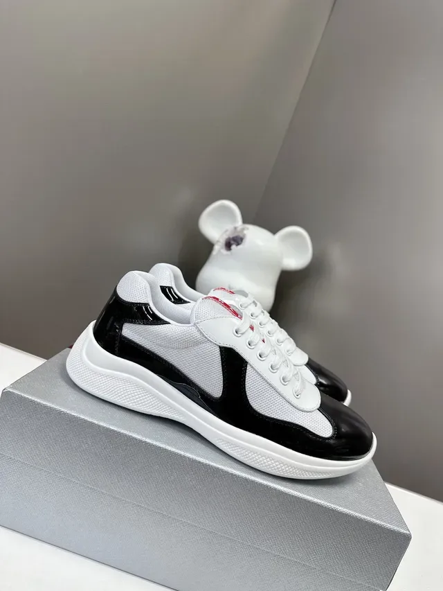 Prada Cloudbust White Black Textile Upper Patent Toe Cap Lifestyle Sneakers 2