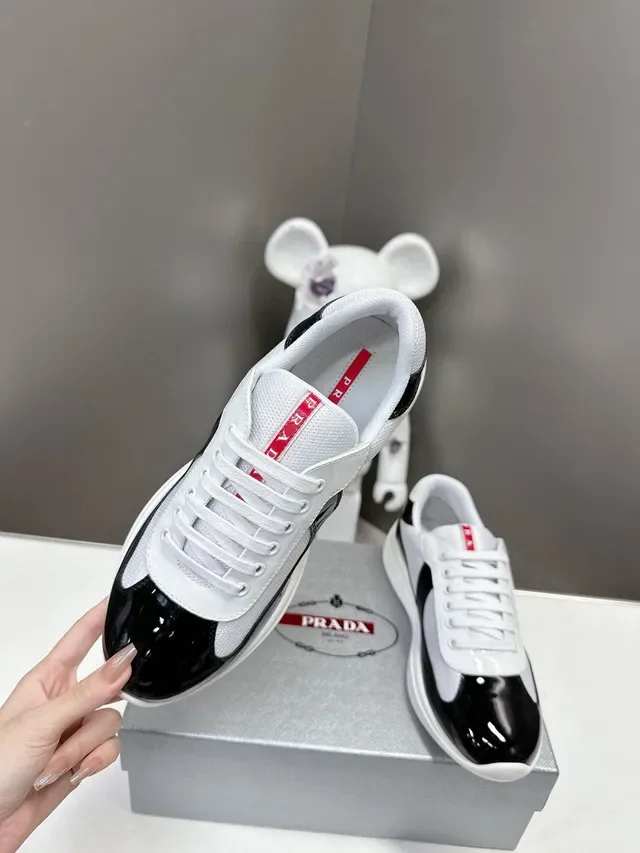 Prada Cloudbust White Black Textile Upper Patent Toe Cap Lifestyle Sneakers 4