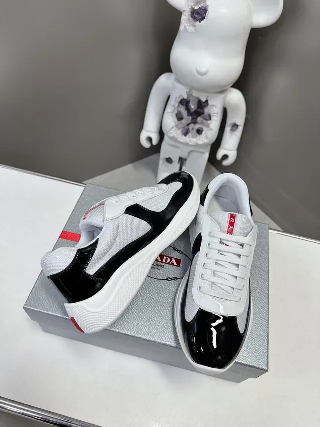 Prada Cloudbust White Black Textile Upper Patent Toe Cap Lifestyle Sneakers 5