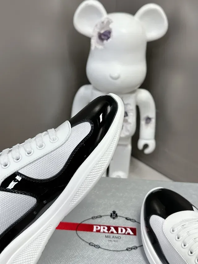 Prada Cloudbust White Black Textile Upper Patent Toe Cap Lifestyle Sneakers 6