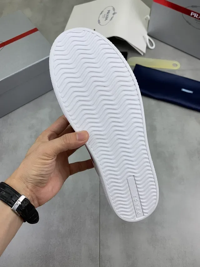 Prada Cloudbust White Red Smooth Leather Upper Side Stripe Lifestyle Sneakers 3