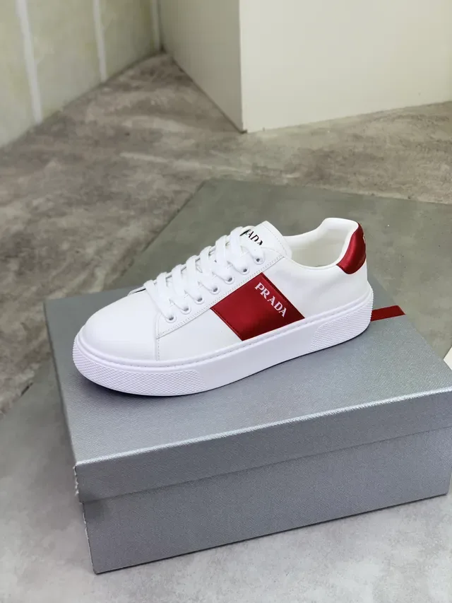 Prada Cloudbust White Red Smooth Leather Upper Side Stripe Lifestyle Sneakers 5