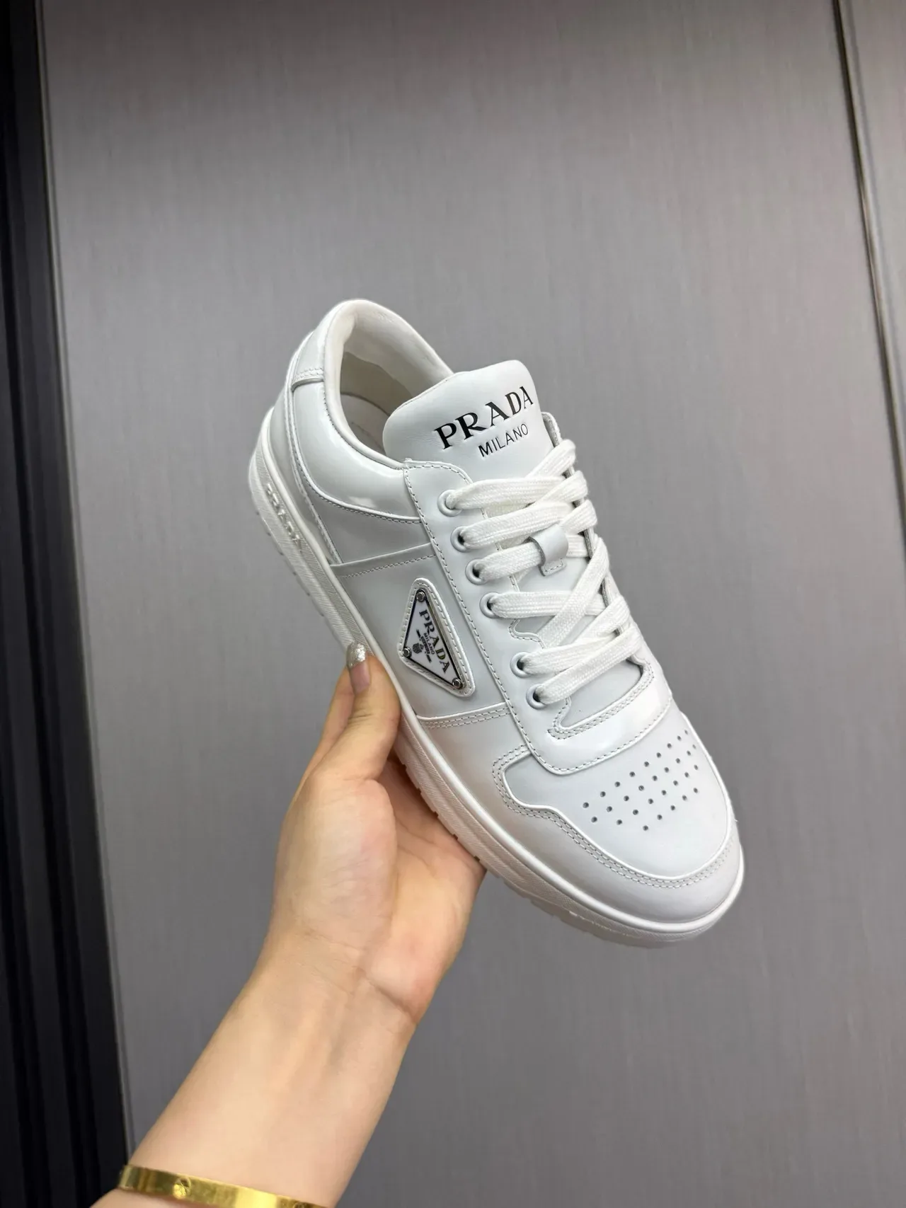 Prada Cloudbust White Silver Low-Top Leather-Like Smooth Upper Lifestyle Sneakers 8