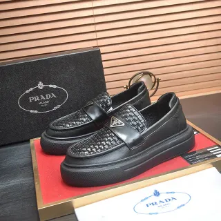 Prada Cloudbust Woven Leather Black Loafers