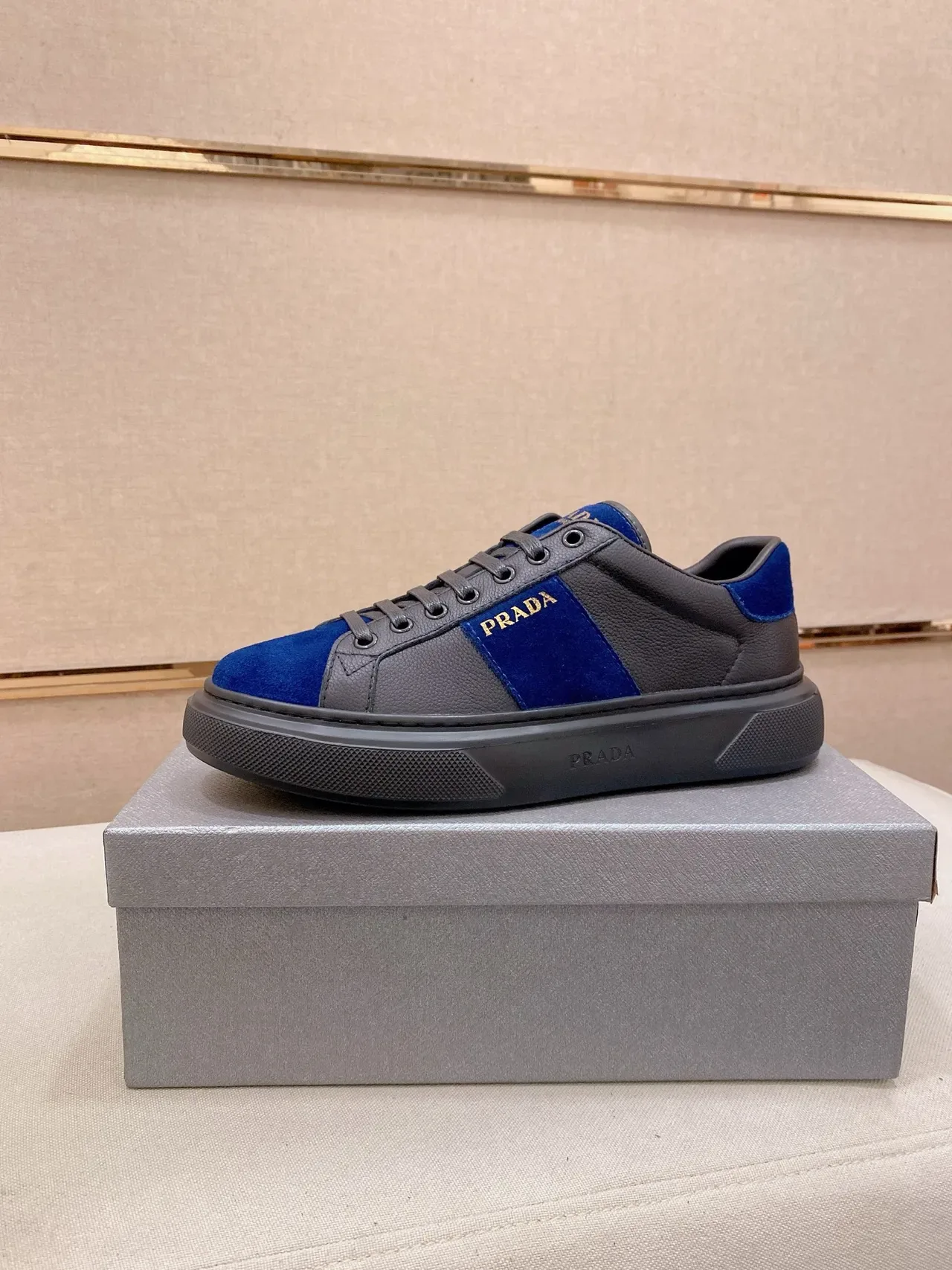 Prada Color-Blocked Suede and Leather Platform Lifestyle Sneaker 1