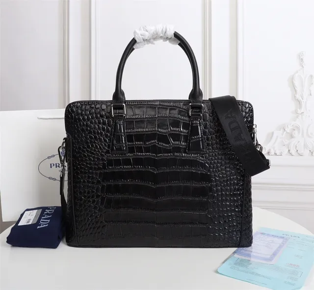 Prada Galleria Crocodile embossé Sac Tote Noir Structuré 3