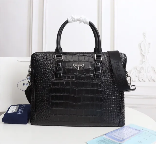 Prada Galleria Crocodile embossé Sac Tote Noir Structuré 5