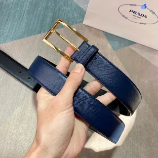 Prada दो तरफा Navy and Black सैफियानो चमड़े की बेल्ट