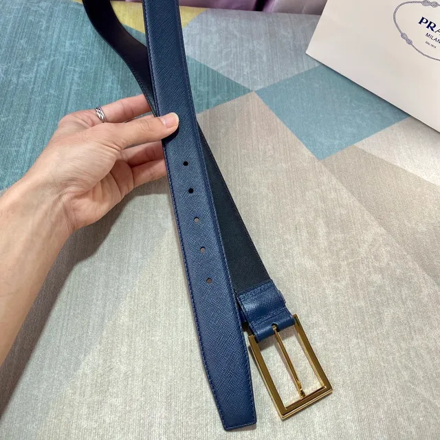 Prada Reversible Navy and Black Saffiano Leather Belt 5