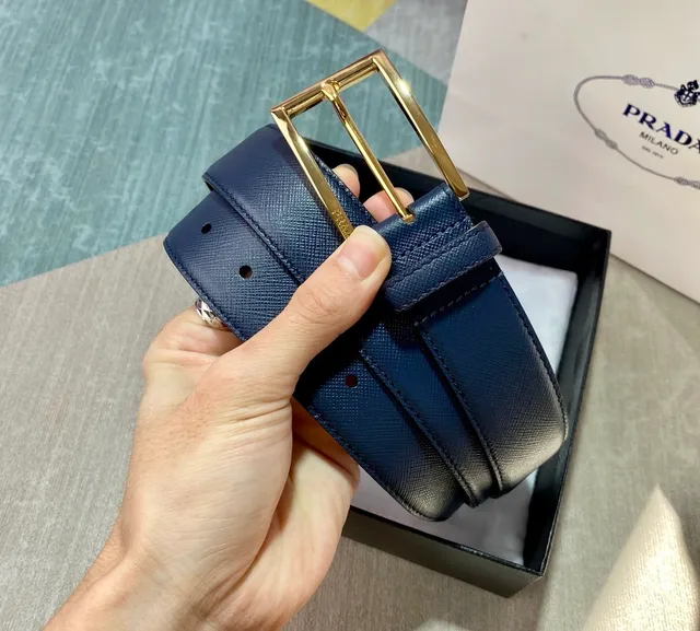 Prada Reversible Navy and Black Saffiano Leather Belt 6