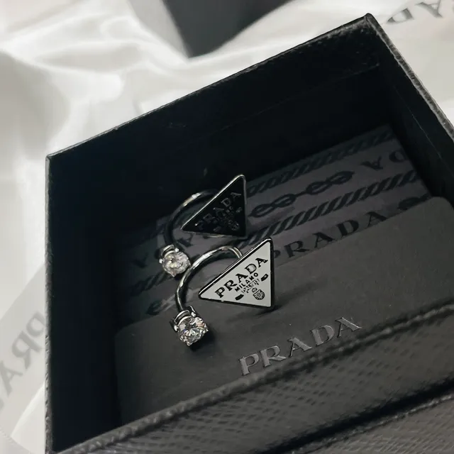 Prada Triangle Logo Enamel and Crystal Open-Band Rings 2