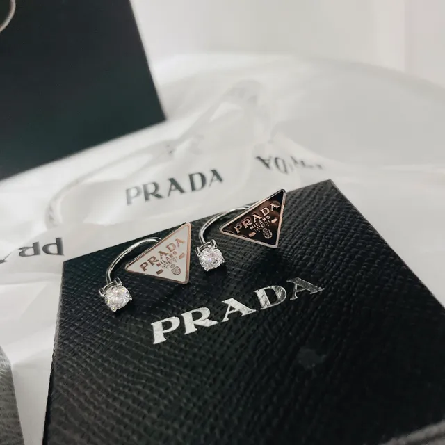 Prada Triangle Logo Enamel and Crystal Open-Band Rings 4