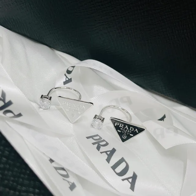Prada Triangle Logo Enamel and Crystal Open-Band Rings 8