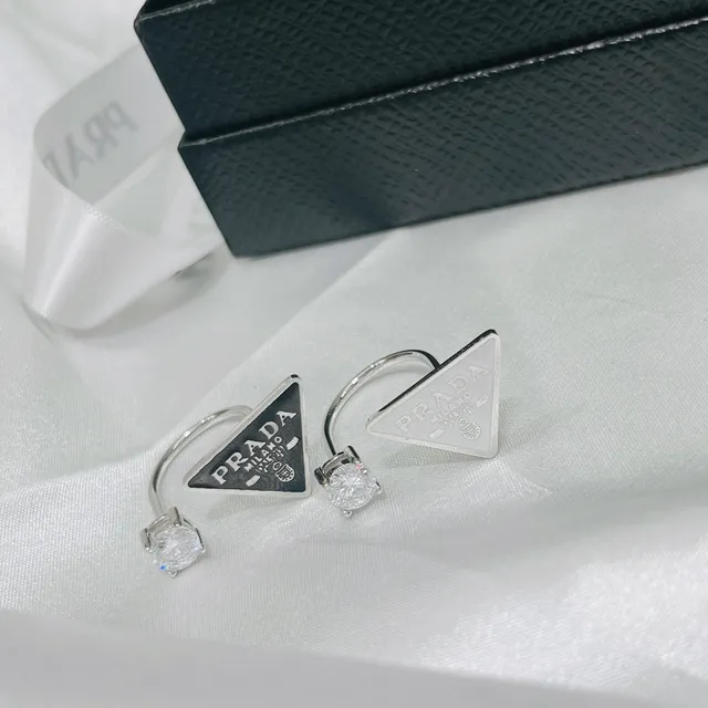 Prada Triangle Logo Enamel and Crystal Open-Band Rings 9