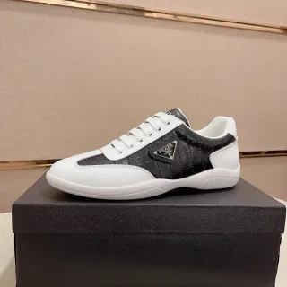Prada White Black Low-Top Mixed-Material Lifestyle Sneakers — Prada catalogue photo from WWTop Yupoo