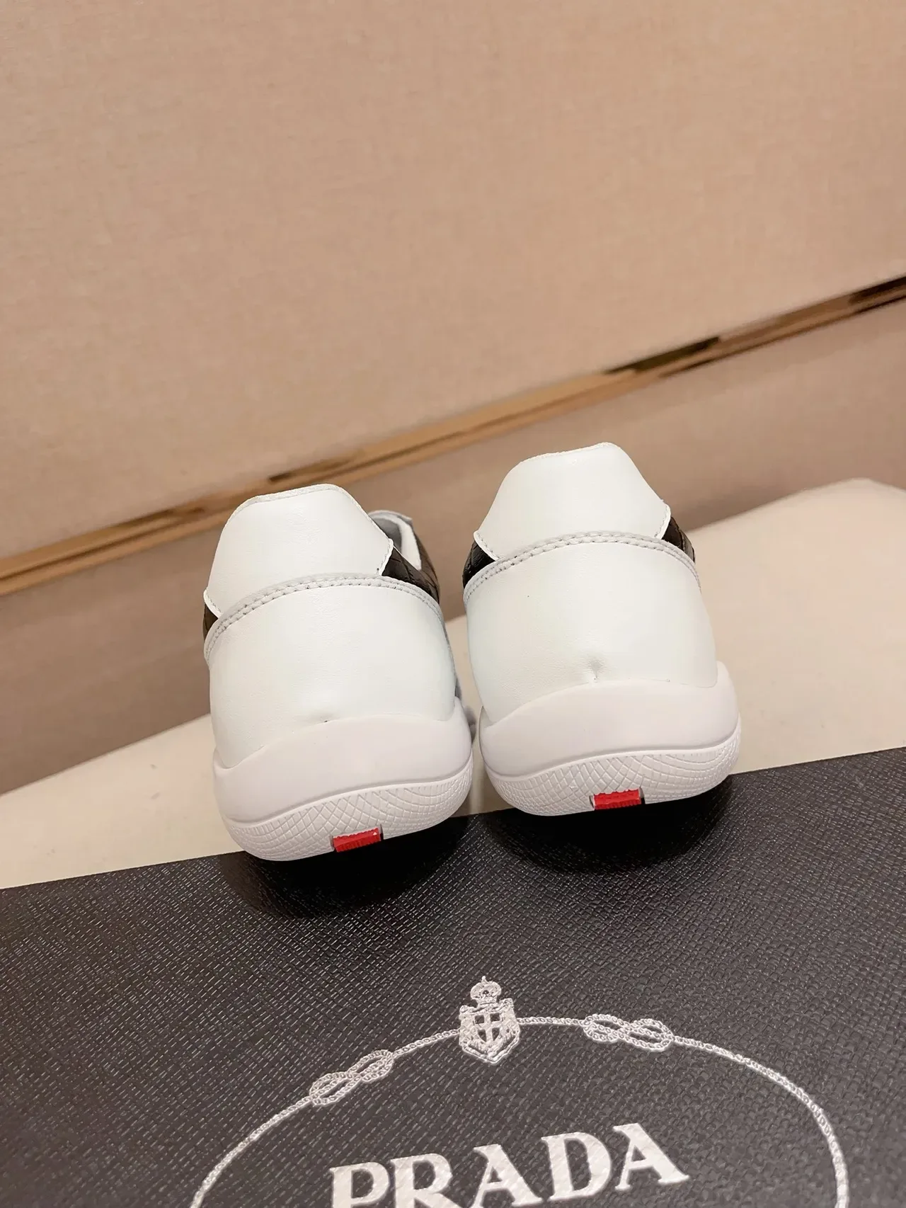 Prada White Black Low-Top Mixed-Material Lifestyle Sneakers 3